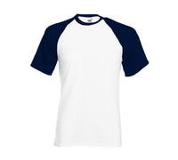 Fruit of the Loom Men's Baseball Classic Short Sleeve T-Shirt, White/Navy, Small