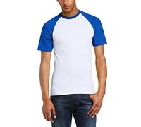 FRUIT OF THE LOOM Men's Baseball Classic Short Sleeve T Shirt, White/Royal Blue, M UK