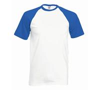 FRUIT OF THE LOOM Men's Baseball Classic Short Sleeve T Shirt, White/Royal Blue, S UK