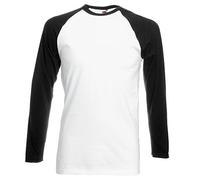 Fruit of the Loom Men's Baseball Long-Sleeved T-Shirt, White/Black, XL
