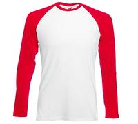 Fruit of the Loom Men's Baseball Long-Sleeved T-Shirt, White/red, XL