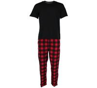 Fruit of the Loom Men's Big & Tall Fleece Plaid Sleep Pant and Tee Set