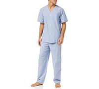 Fruit of the Loom Men's Broadcloth Pyjama Set with Short Sleeves and Long Trousers, Pyjama Set, blue striped, L