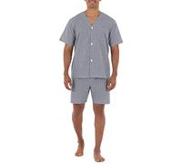 Fruit of the Loom Men's Broadcloth Short Sleeve Pajama Set, Navy/White Checked, M