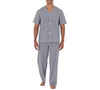 Fruit of the Loom Men's Broadcloth Pyjama Set with Short Sleeves and Long Trousers Pajama, Navy/White Checked, S