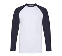 Fruit of the Loom Mens Contrast Long-Sleeved Baseball T-Shirt (White/Deep Navy) - Multicolour Cotton - Size 3XL