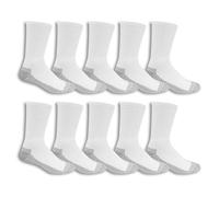 Fruit of the Loom Men's Cotton Work Gear Crew Socks | Cushioned, Wicking, Durable | 10 Pack Casual, White, Shoe Size: 11-15 (Pack of 10)