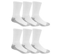 Fruit of the Loom mens Cotton Work Gear Crew Socks | Cushioned, Wicking, Durable | 6 Pack, White, Shoe Size: 6-12