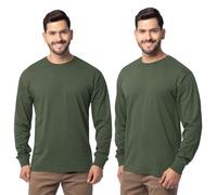 Fruit of The Loom Men's Eversoft Cotton Long Sleeve T Shirts, Breathable & Moisture Wicking with Odor Control, Sizes S-4x, Long Sleeve - Military Green, XL