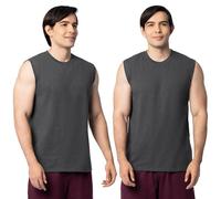 Fruit of the Loom Men's Eversoft Cotton Sleeveless T Shirts, Breathable & Moisture Wicking with Odor Control, Sizes S-4x, Muscle - 2 Pack - Black Heather, 3XL