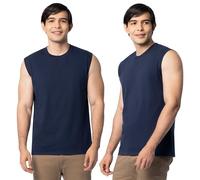 Fruit of the Loom Men's Eversoft Cotton Sleeveless T Shirts, Breathable & Moisture Wicking with Odor Control, Sizes S-4x Undershirt, Muscle-2 Pack-Navy, Medium (Pack of 2)