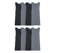 Fruit of the Loom Men's Lightweight Active Cotton Blend Undershirts, 8 Pack-Black/Grey, S (Pack of 8)