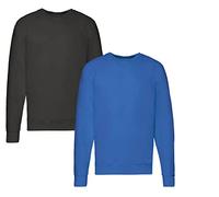 Fruit of the Loom Men's lightweight raglan sweatshirt jumper, 1 x black & 1 x royal + 1 Hl purchase block, XL
