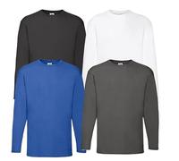 Fruit of the Loom Men's Long-Sleeved Cotton T-Shirt Sets Various Colour Sets M L XL 2XL 3XL 4XL 5XL & HLKauf-Block Set of 4, 1x Weiß, 1x Schwarz, 1x Royal, 1x Graphit & 1x Hlkauf-block, XXL