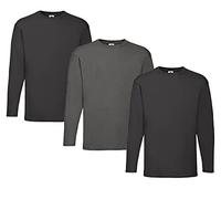 Fruit of the Loom Men's Long-Sleeved Valueweight Tee Sports Top, 2 Black + 1 Graphite + 1 Notepad, M