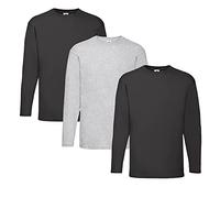 Fruit of the Loom Men's Long-Sleeved Valueweight Tee Sports Top, 2 black + 1 grey + 1 Hlkauf notepad, L