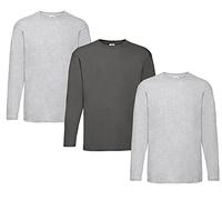 Fruit of the Loom Men's Long-Sleeved Valueweight Tee Sports Top, 2 Grey + 1 Graphite + 1 Notepad