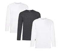 Fruit of the Loom Men's Long-Sleeved Valueweight Tee Sports Top, 2 x White + 1 x Dark Heather + 1 x Notepad, M
