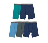 Fruit of the Loom Men's Micro Stretch Boxer Briefs, Designed to Move with You, Lightweight & Moisture Wicking, Long Leg - 5 Pack - Green/Blue/Grey, L