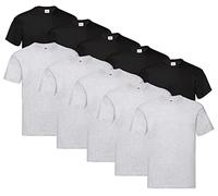 Fruit of the Loom Men's Original T. T-Shirt (Pack of 10), 5 x Black + 5 x Grey + 1 Hl Purchase Notepad, XL