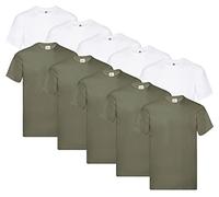 Fruit of the Loom Men's Original T. T-Shirt (Pack of 10), 5 x White + 5 x Olive + 1 Hl Purchase Notepad, L