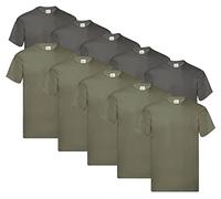 Fruit of the Loom Men's Original T. T-Shirt (Pack of 10), 5x Graphite + 5x Olive + 1 Hl Kauf Notepad, L