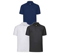 Fruit of the Loom Men's Polo Shirt (Pack of 3), Multicoloured (White/Black/Navy), L