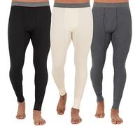 Fruit of the Loom Men's Recycled Premium Waffle Thermal Underwear Long Johns Bottom (1, 2, 3, and 4 Packs) Pajama, Black/Greystone Heather/Natural, Large (Pack of 3)