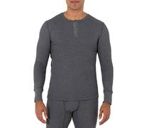 Fruit of the Loom Men's Recycled Waffle Thermal Underwear Henley Top (1 and 2 Packs) Pajama, Greystone Heather, XL