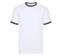Fruit of the Loom Men's Ringer Premium T-Shirt, White/Navy, Medium