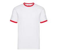 Fruit of the Loom Mens Ringer T-Shirt (White/Red) Cotton - Size Large