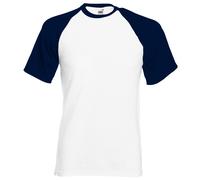 Fruit of the Loom Mens Short Sleeve Baseball T-Shirt (White/Deep Navy) - Multicolour Cotton - Size Large
