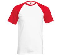 Fruit of the Loom Mens Short Sleeve Baseball T-Shirt (White/Red) Cotton - Size Small