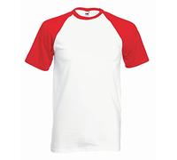 Fruit of The Loom Mens Short Sleeve Baseball T-Shirt (XL) (White/Red)