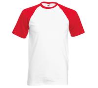Mens Short Sleeve Baseball T-Shirt - BC327 - White/Red / 3XL / White/Red