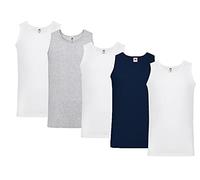 Fruit of the Loom Men's Sleeveless Sports Tank Top 3 x White 1 x Dark Blue 1 x Grey + 1 HL-Kauf Notepad L