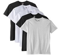 Fruit of the Loom Men's Super Premium Short Sleeve T Shirt, White/White/Black/Black/Ash, XL UK