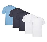 Fruit of the Loom Men's T-Shirt, 2 x White + 2 x Dark Blue + 1 x Pastel Blue + 1 x Purchase Block, M