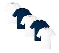 Fruit of the Loom Men's T-Shirt, Heavy Cotton, M, L, XL, XXL, 3XL, Various Colour Sets, Pack of 5, 3white/2navy, XXL