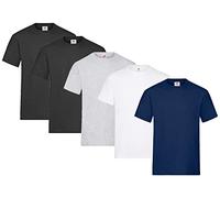 Fruit of the Loom Men's T-Shirt, Heavy Cotton, M, L, XL, XXL, 3XL, Various Colour Sets, Pack of 5, 3XL