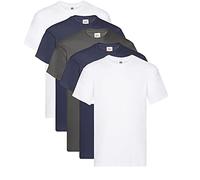 Fruit of the Loom Men's T-Shirt Original T M L XL XXL 3XL 4XL 5XL Also Colour Sets, 2 White 2 Deep Navy 1 Graphite, L (Pack of 5) + 1HL-Kauf Notepad