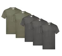 Fruit of the Loom Men's T-Shirt Original T M L XL XXL 3XL 4XL 5XL Also Colour Sets, 3 Graphite 2 Olive, XL (Pack of 5) + 1HL-Kauf Notepad