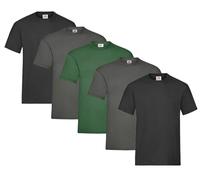 Fruit of the Loom Men's T-Shirt Pack of 5 Heavy Cotton M L XL XXL 3XL Various Colour Sets, 2 x black + 2 x graphite + 1 x bottle green + 1 Hl Kauf notepad, L