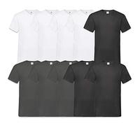 Fruit of the Loom Men's V-Neck Valueweight T-Shirt (Pack 10 (L, 4White 3Anthracite, 3Black), 4White3Anthracite3Black, L