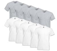 Fruit of the Loom Men's V-Neck Valueweight T-Shirt (Pack of 10), Multicoloured (white/grey), XXL