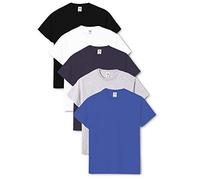 Fruit of The Loom Men's Valueweight Short Sleeve T-Shirt Pack of 5, Black/White/Deep Navy/Heather Grey/Royal Blue, Small