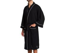 Fruit of the Loom Men's Waffle Kimono Robe Bathrobe, Black, 2X/3X