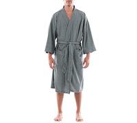 Fruit of the Loom Men's Waffle Kimono Robe Bathrobe, Grey Heather, 2X/3X