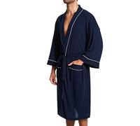 Fruit of the Loom Men's Waffle Kimono Robe Bathrobe, Navy, One Size