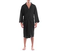 Fruit of the Loom Men's Waffle Kimono Robe Bathrobe, Black, 2X/3X